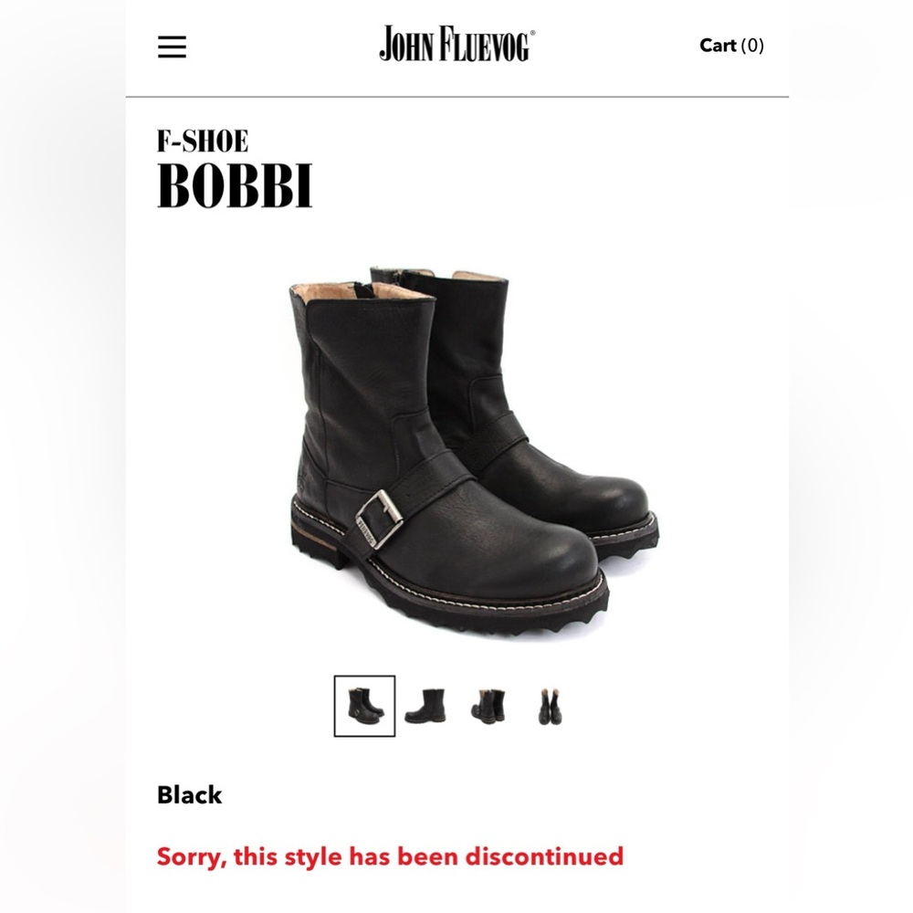 John Fluevog F Shoes Size 9.5-10 Bobbi Side Zip Black Ankle Boots DISCONTINUED
